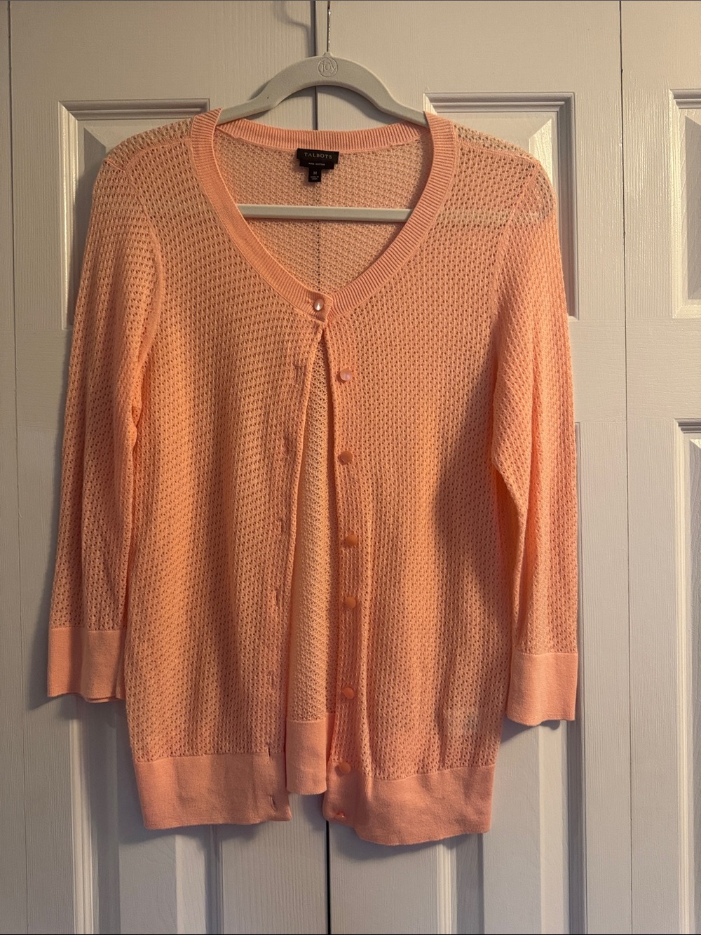Talbots Peach Pima Cotton Button Cardigan